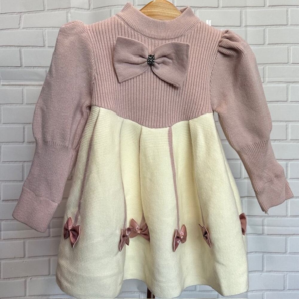 Toddler Girl Sz 120 US 4-5T Purple White Winter Fall Cozy Warm Dress Bow